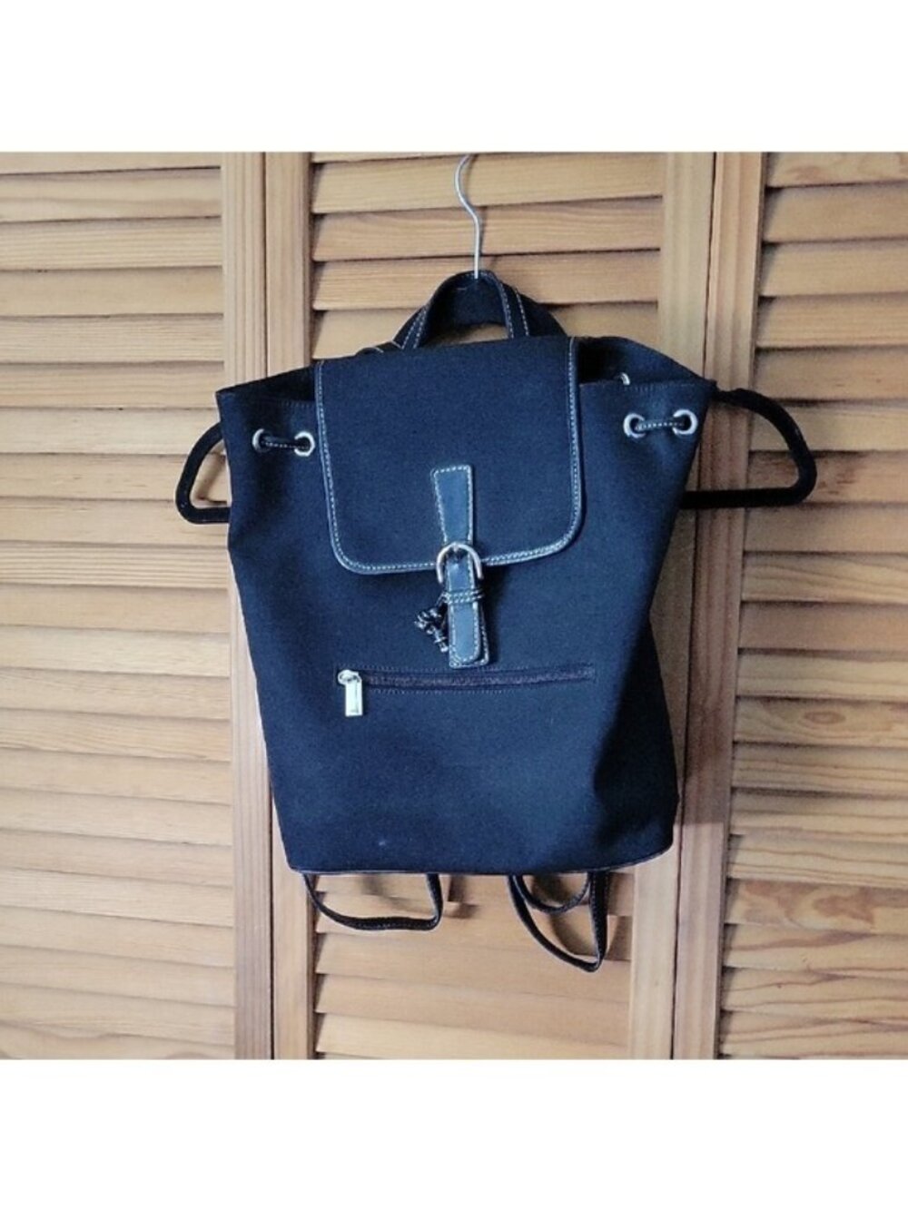 Talbots Black Nylon Snap Cinch Adjustable Closure Outside Zipper Pocket Backpack